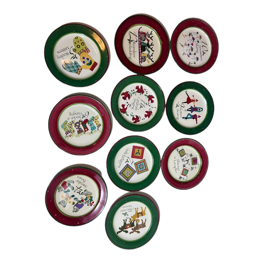 SET OF 10 Christmas JULIE INGLEMAN Design 8.5" Salad Plates Gibson Replacements